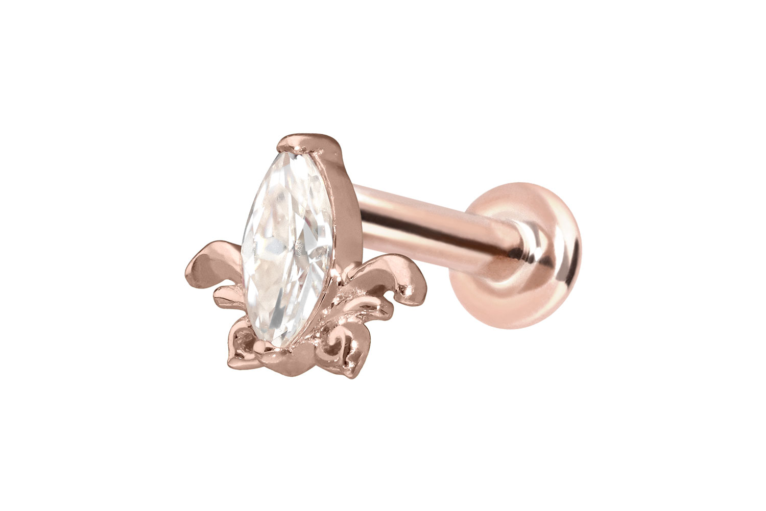 14 Karat Gold Labret Piercing mit Push Fit MOISSANIT-LOTUSBLÜTE